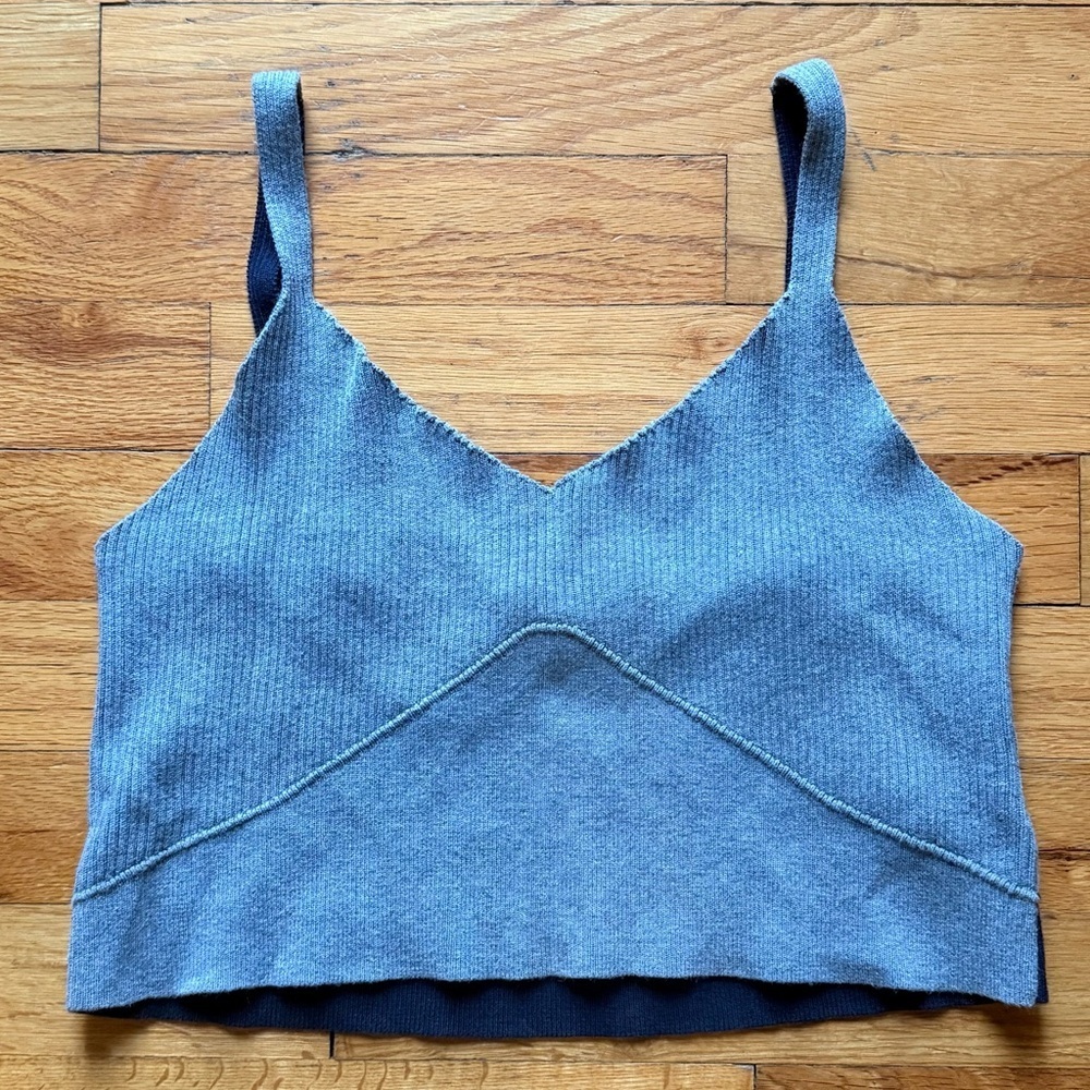 PETER SOM Colorblock Knit Bra Top Two Toned Crop Tank Grey Back Ribbed Large RTR